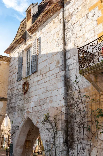 Aldeia Monpazier Região Dordonha Prigord França Vila Medieval Com Arcadas — Fotografia de Stock