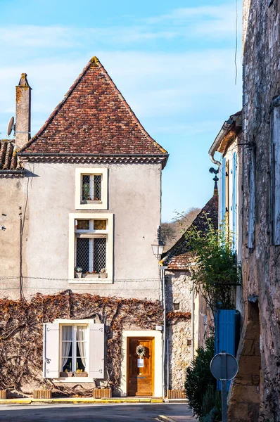 Село Монпазьє Дордонь Пригорді Франція Середньовічне Село Аркадами Типовою Площею — стокове фото
