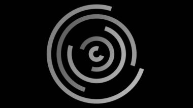 Saat yönünde dönerken ve boyutu 16: 9 video biçiminde artarken, stroboskopik ve hipnotik efektli siyah beyaz çizim