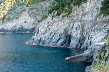 Manarola ve Cinque Terre, İtalya 'nın görkemli denizi. Güzel sahil kasabası ve balıkçılar, deniz tatilleri için popüler bir turizm beldesi ve bozulmamış doğada iz sürmek.