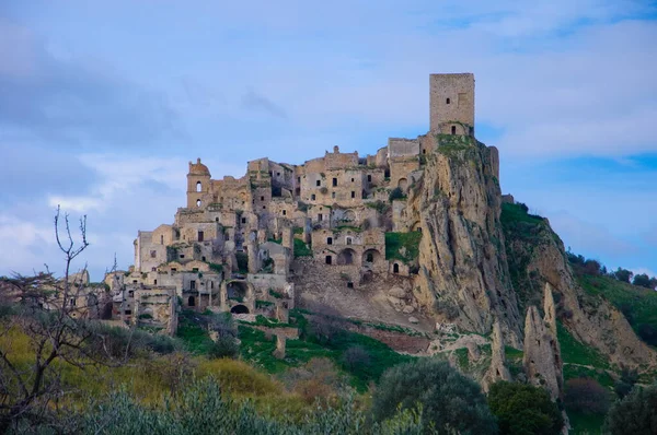 Craco Spookstad Bij Matera Stad Van Stenen Craco Beroemd Wereld — Stockfoto