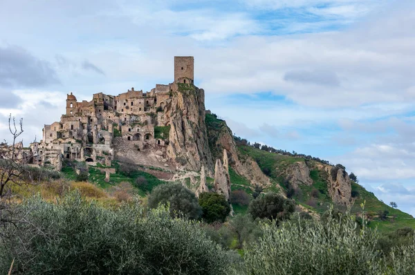 Craco Spookstad Bij Matera Stad Van Stenen Craco Beroemd Wereld — Stockfoto