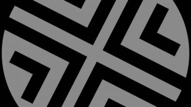 Siyah-beyaz, saat yönünde dönen, tam ekran boyutunu 16: 9 video biçiminde ortadan kaybolmaya indirgeyen, stroboskopik ve hipnotik efektli grafiksel nesne.