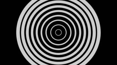 Saat yönünde dönerken ve boyutu 16: 9 video biçiminde artarken, stroboskopik ve hipnotik efektli siyah beyaz çizim