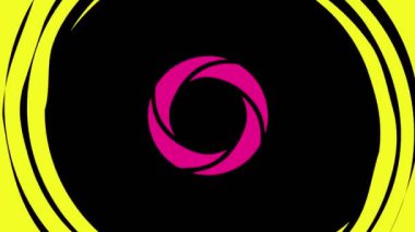 Merkezde dönen ve boyutu arttıran grafik tasarımı, tüm arkaplanı kaplamak ve 16: 9 video biçiminde, çeşitli renklerden oluşan, ortadan kaybolmak için.