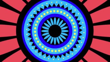 Merkezde dönen ve boyutu arttıran grafik tasarımı, tüm arkaplanı kaplamak ve 16: 9 video biçiminde, çeşitli renklerden oluşan, ortadan kaybolmak için.