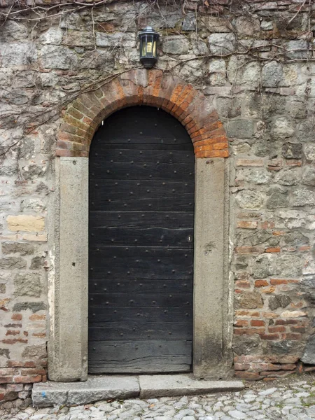 Porte Antique Avec Panneaux Planches Bois Une Maison Rurale Avec — Photo