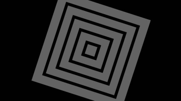 グラフィック黒と白の正方形のデザインは 時計回りに回転し サイズが増加し ストロボスコープと催眠効果を持つ迷路の形をしています — ストック動画