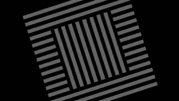 以16 9视频格式出现的黑白相间的图形物体 具有抛物面和催眠效果 它以顺时针方向旋转 从全屏缩小到中央消失 — 图库视频影像