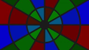 Saat yönünün tersine dönen 2d grafik deseni, boyutu değişir ve arka fonun sol üst köşesinde merkezden sağa hareket eder, çok renkli dokulara sahip farklı tasarımlardan oluşur.