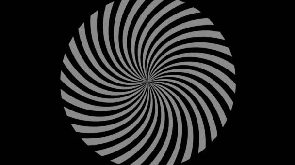 Dessin graphique en noir et blanc avec effet stroboscopique et hypnotique, alors qu'il tourne dans le sens des aiguilles d'une montre et augmente de taille, au format vidéo 16 : 9 