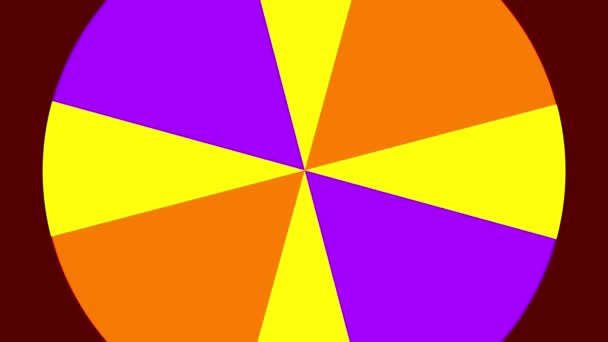 異なるファンカラーで構成された色で変化する背景に空間で回転する2次元円グラフィックパターン — ストック動画