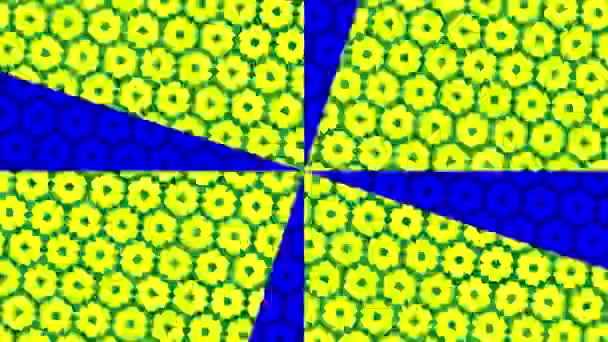 Modèle graphique coloré en arrière-plan avec effet stroboscopique et hypnotique avec effet de transition radiale en mouvement, qui tourne dans le sens des aiguilles d'une montre et augmente de taille, au format vidéo 16 : 9 .