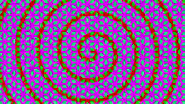 Kleurrijk Grafisch Patroon Achtergrond Met Stroboscopisch Hypnotiserend Effect Met Spiraalvormig — Stockvideo