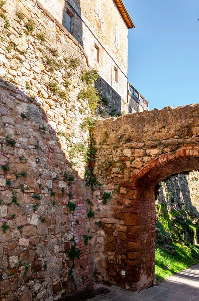 Pienza Toscana Itália Aldeia Patrimonial Unesco Vista Das Altas Muralhas — Fotografia de Stock