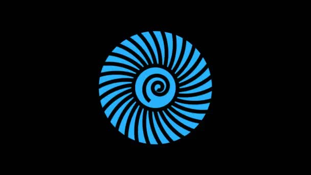 Objet graphique coloré qui tourne dans le sens des aiguilles d'une montre au centre, de taille variable, sur fond d'effet hypnotique, psychédélique et stroboscopique, au format vidéo 16 : 9.