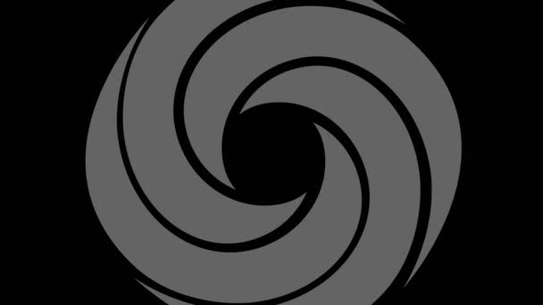 Objet graphique en noir et blanc avec effet stroboscopique et hypnotique, qui tourne dans le sens horaire en diminuant la taille du plein écran à disparaître au centre, au format vidéo 16 : 9