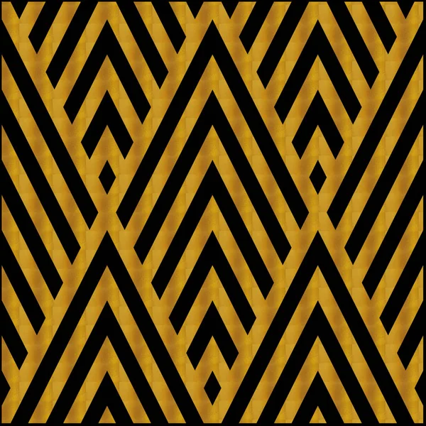 Siyah arka planda, doğrusal geometrik tarzda altın rengi Art Deco deseni. Web, duvar kağıdı, dijital grafikler, ambalaj, nesneler, ambalaj ve sanatsal dekorasyonlar için şablon.