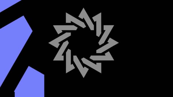 Objet graphique qui tourne au centre et augmente la taille, pour couvrir tout l'arrière-plan et disparaître, mouvement effectué plusieurs fois alternant orange et bleu .