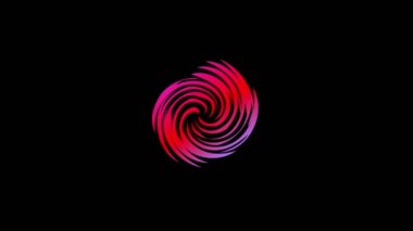 Merkezde saat yönünde dönen renkli grafik nesne, boyutu değişen, hipnotik, psikedelik ve stroboskopik bir efekte sahip bir zemin üzerinde, 16: 9 video biçiminde.