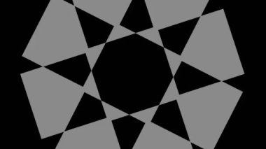 Siyah-beyaz, saat yönünde dönen, tam ekran boyutunu 16: 9 video biçiminde ortadan kaybolmaya indirgeyen, stroboskopik ve hipnotik efektli grafiksel nesne.