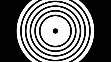 Siyah-beyaz, saat yönünde dönen, tam ekran boyutunu 16: 9 video biçiminde ortadan kaybolmaya indirgeyen, stroboskopik ve hipnotik efektli grafiksel nesne.