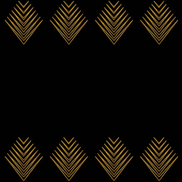 Gold Art Deco Pattern Black Background Linear Geometric Style Template — 스톡 사진