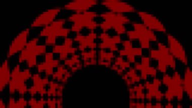 Abstract animation object on minimal black and white background, with colored mosaic effect, which varies in size, angle and intensity, in 16: 9 video format