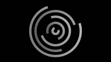 Siyah-beyaz, saat yönünde dönen, tam ekran boyutunu 16: 9 video biçiminde ortadan kaybolmaya indirgeyen, stroboskopik ve hipnotik efektli grafiksel nesne.
