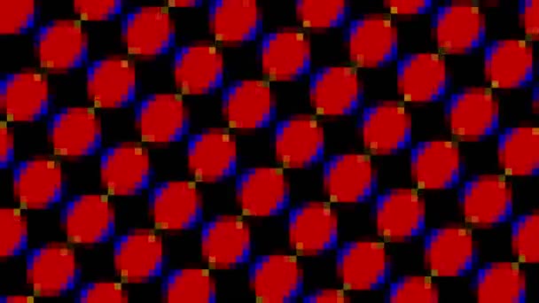 Animation colorée abstraite sur fond minimal avec effet mosaïque, qui tourne, varie en taille, angle et intensité, au format vidéo 16 : 9 