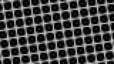 Abstract animation in black and white on a minimal background with mosaic effect, which rotates, varies in size, angle and intensity, in 16: 9 video format