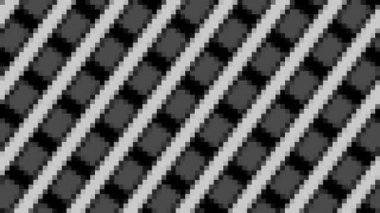 Abstract animation in black and white on a minimal background with mosaic effect, which rotates, varies in size, angle and intensity, in 16: 9 video format