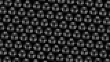 Abstract animation in black and white on a minimal background with mosaic effect, which rotates, varies in size, angle and intensity, in 16: 9 video format