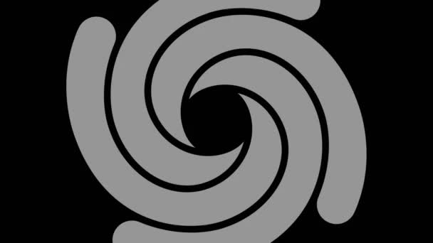 Objet graphique en noir et blanc avec effet stroboscopique et hypnotique, qui tourne dans le sens horaire en diminuant la taille du plein écran à disparaître au centre, au format vidéo 16 : 9