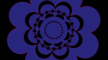 En az siyah arkaplan üzerinde renkli grafik nesne, tam ekrandan sıfıra boyutu küçülterek saat yönünde döndürür, sonra tam ekrana geri döner.