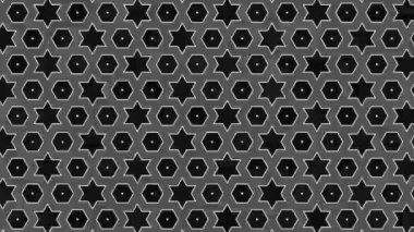 Siyah beyaz desenli, stroboskopik ve hipnotik etkiye sahip grafiksel desen, boyutu artarken ve sonra 16: 9 video biçiminde küçültürken,