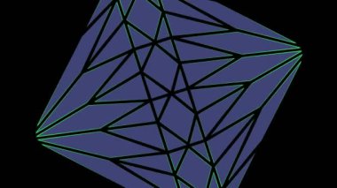 En az siyah arkaplan üzerinde renkli grafik nesne, tam ekrandan sıfıra boyutu küçülterek saat yönünde döndürür, sonra tam ekrana geri döner.