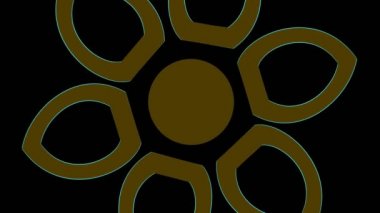 En az siyah arkaplan üzerinde renkli grafik nesne, tam ekrandan sıfıra boyutu küçülterek saat yönünde döndürür, sonra tam ekrana geri döner.