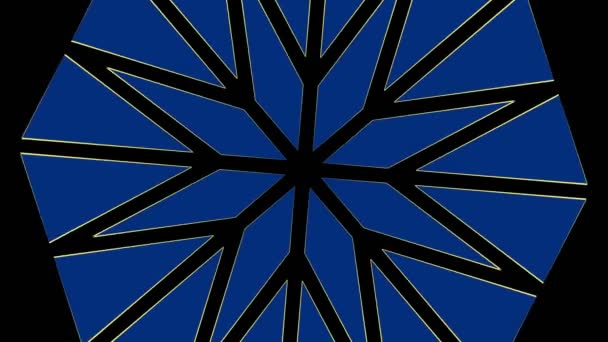 Objet graphique coloré sur un fond noir minimal, qui tourne dans le sens des aiguilles d'une montre en réduisant la taille du plein écran à zéro, puis revient au plein écran.