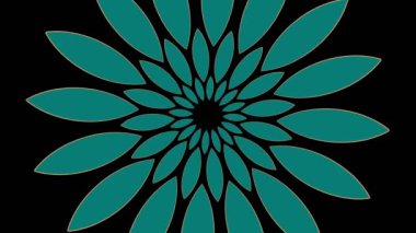 En az siyah arkaplan üzerinde renkli grafik nesne, tam ekrandan sıfıra boyutu küçülterek saat yönünde döndürür, sonra tam ekrana geri döner.