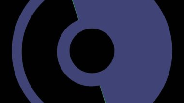 En az siyah arkaplan üzerinde renkli grafik nesne, tam ekrandan sıfıra boyutu küçülterek saat yönünde döndürür, sonra tam ekrana geri döner.