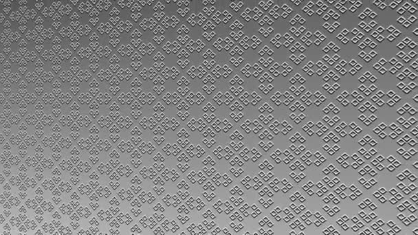 Motif noir et blanc en bas-relief sur un fond minimal, incliné horizontalement d'abord à gauche puis se déplace vers la droite, composé de formes colorées, au format vidéo 4k 16 : 9.