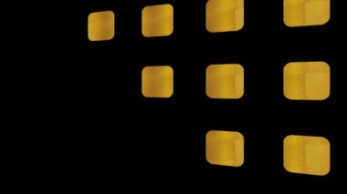 Asgari siyah arkaplan üzerindeki altın Art Deco deseni, başlangıçta sola yatay olarak eğimli, sonra 4k 16: 9 video biçiminde renkli şekillerden oluşan sağa hareket eder.