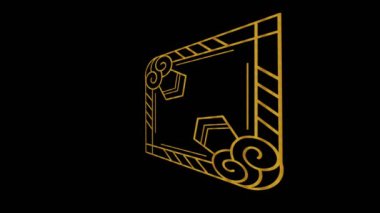 Asgari siyah arkaplan üzerindeki altın Art Deco deseni, başlangıçta sola yatay olarak eğimli, sonra 4k 16: 9 video biçiminde renkli şekillerden oluşan sağa hareket eder.