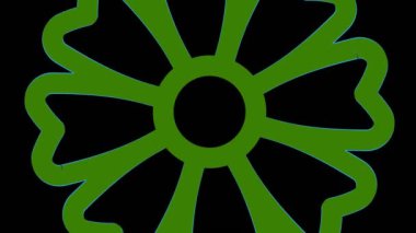 En az siyah arkaplan üzerinde renkli grafik nesne, tam ekrandan sıfıra boyutu küçülterek saat yönünde döndürür, sonra tam ekrana geri döner.