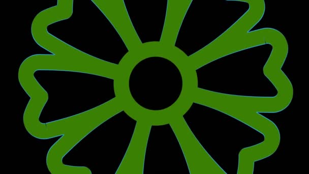 Objet graphique coloré sur un fond noir minimal, qui tourne dans le sens des aiguilles d'une montre en réduisant la taille du plein écran à zéro, puis revient au plein écran.