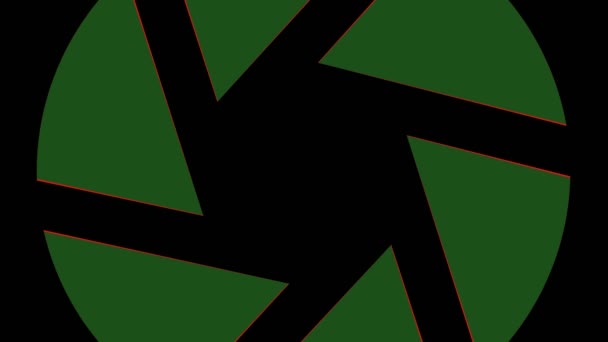 Objet graphique coloré sur un fond noir minimal, qui tourne dans le sens des aiguilles d'une montre en réduisant la taille du plein écran à zéro, puis revient au plein écran.