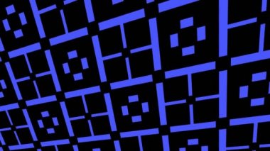 Geometrik şekilli küçük siyah arkaplan üzerinde renk deseni, yatay ve dikey eğimli, başlangıçta soldan sağa hareket ediyor, geometrik şekillerden oluşuyor..