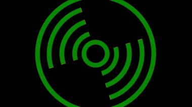 En az siyah arkaplan üzerinde renkli grafik nesne, tam ekrandan sıfıra boyutu küçülterek saat yönünde döndürür, sonra tam ekrana geri döner.