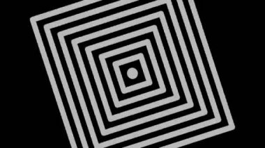 Siyah-beyaz, saat yönünde dönen, tam ekran boyutunu 16: 9 video biçiminde ortadan kaybolmaya indirgeyen, stroboskopik ve hipnotik efektli grafiksel nesne.